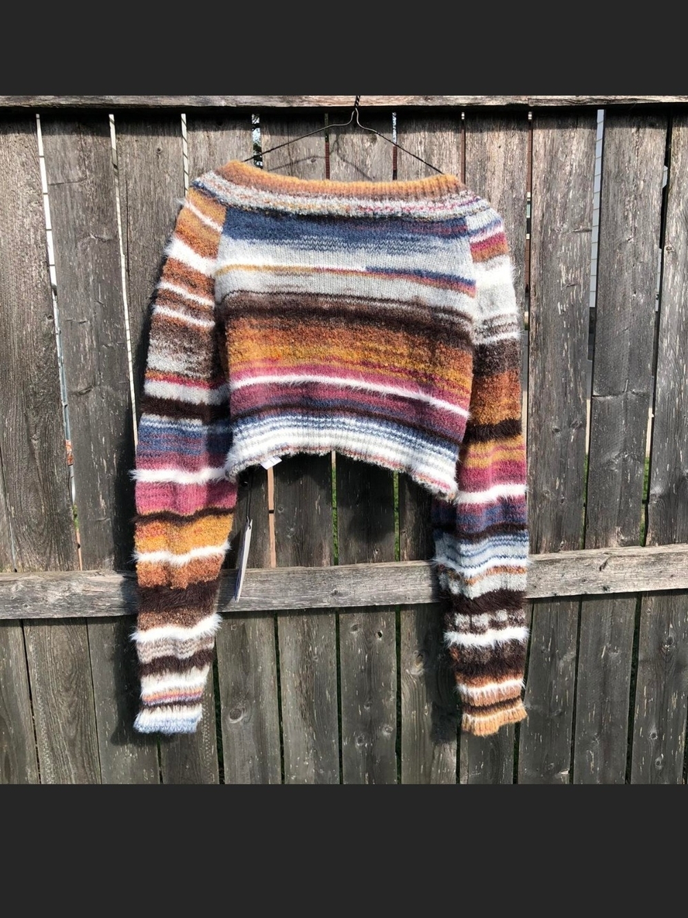 Cider Multicolor Striped Cropped Knit Bolero - Blue, Brown, Pink, Cream, Tan - Picture 2 of 4